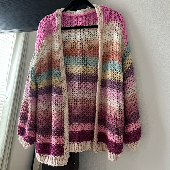 Rainbow Striped Chunky Knitted Cardigan - Picture 2 of 12